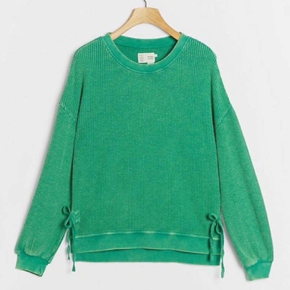 Saturday/Sunday ANTHROPOLOGIE Green Aliana Waffle Knit Pullover size XS